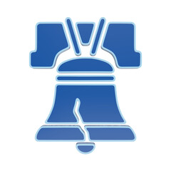 Fototapeta premium 3D icon of the liberty bell with a crack, rendered in shades of blue on a white background, style historical american symbol isolated on a transparent background