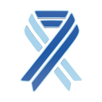 A blue 3D icon of a awareness ribbon, commonly used for medical or social causes, rendered in a smooth, matte style on a white background isolated on a transparent background