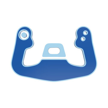 A 3D icon of an airplane control yoke in light blue and dark blue colors, isolated on a white background, representing aviation and flight controls isolated on a transparent background