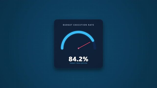 Minimalist digital interface with a glowing blue gauge showing budget execution rate, concept for financial analytics and budget tracker visualization, ideal for corporate reports and business