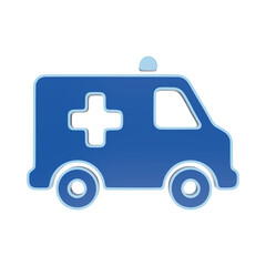 A blue 3D icon of an ambulance vehicle, representing medical emergency services or healthcare transport on a white background isolated on a transparent background © Arthur