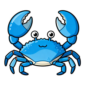 [Transparent Background PNG]Cute Cartoon Blue Crab Raising Its Large Claws Cheerfully