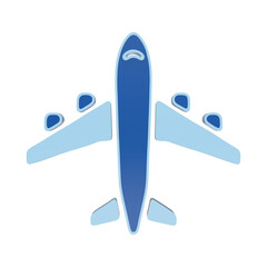 A 3D icon of a passenger airplane viewed from above, rendered in blue and light blue colors, isolated on a white background, for travel and, aviation themes isolated on a transparent background © Arthur