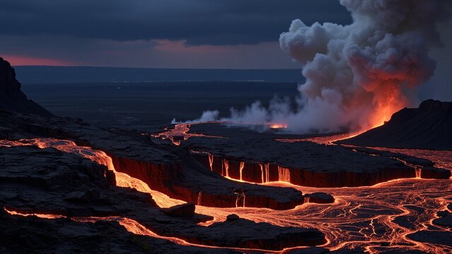 Fiery Volcanic Landscape Digital Art
