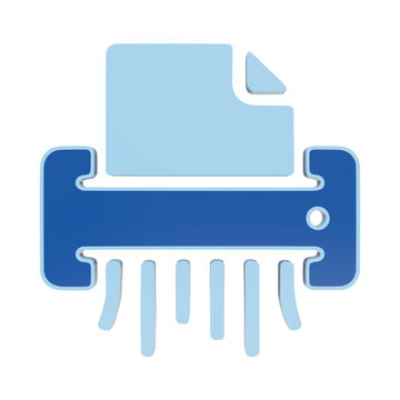 3D rendered blue paper shredder icon with a document being destroyed, representing data security, document disposal, privacy, and information protection isolated on a transparent background