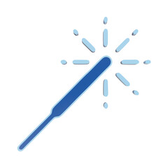 A 3D rendered icon of a magic wand with sparkling light effects, featuring a blue color palette and a clean, minimalist style on a transparent background isolated on a transparent background © Arthur
