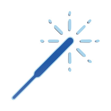 A 3D rendered icon of a magic wand with sparkling light effects, featuring a blue color palette and a clean, minimalist style on a transparent background isolated on a transparent background