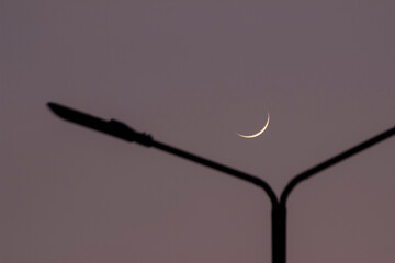 photo of a crescent moon above a streetlight © Tawfeq