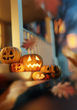 Halloween Decorated Front Porch With jack O Lanterns