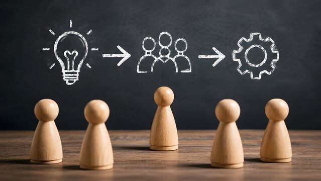 Teamwork Workflow and Business Strategy Concept from Idea to Execution on Blackboard