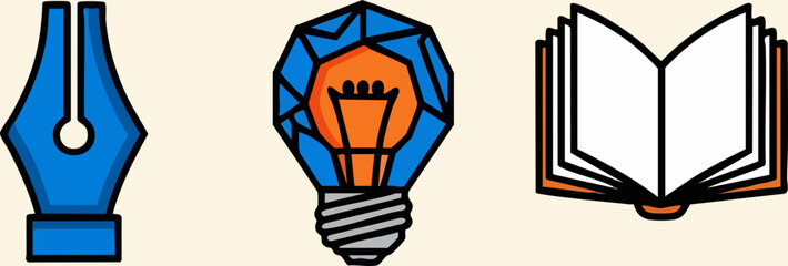 Naklejka premium Creative icons for writing reading and ideas