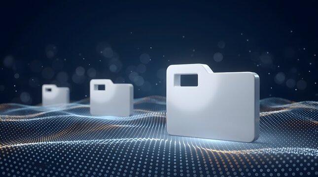 Digital data folders on abstract digital wave background