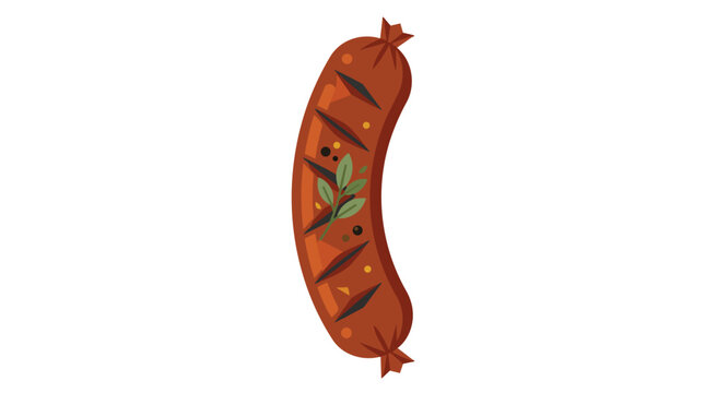 Grilled bratwurst sausage with charred marks and herbs vector illustration for barbecue party menu design