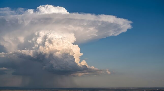 Massive Cumulonimbus Storm Cloud with Anvil Head in Blue Sky