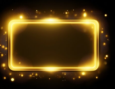 glowing neon rectangle frame bokeh lights background yellow border abstract sparkling effect