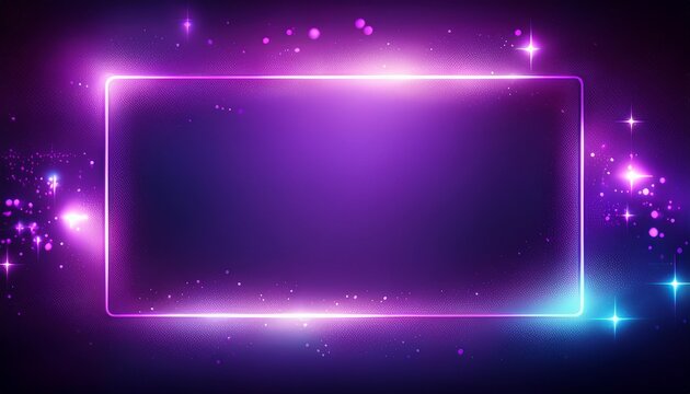 glowing neon background purple bokeh lights white rectangle frame abstract sparkling design
