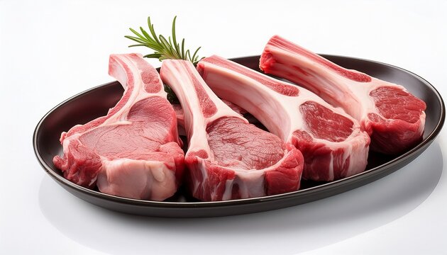 sliced raw lamb chops ready for cooking studio shot plain white background food preparation for culinary use