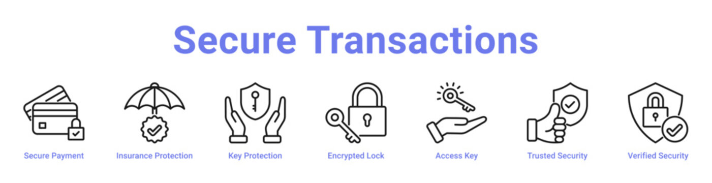 Secure Transactions Web Icon Banner and Collection