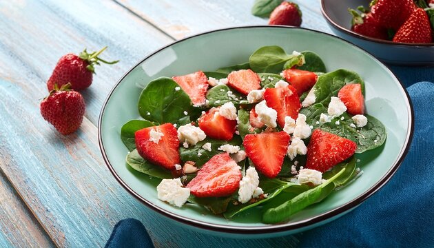 fresh strawberries spinach and goat cheese salad