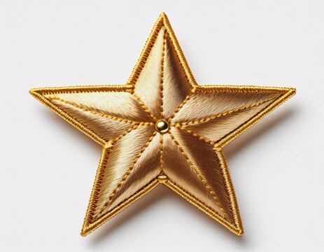 gold embroidered star patch isolated on white background luxury decorative textile badge with stitch detail