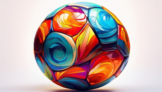 vibrant abstract patterned soccer ball isolated on white background