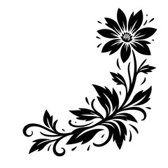 Black and white floral corner border illustration with a daisy motif © NRdS