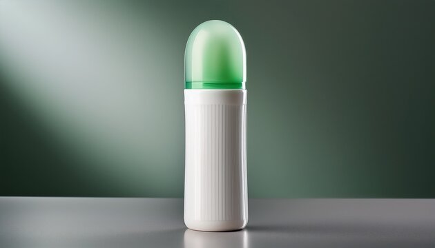 deodorant rollon bottle with a light green cap and white body