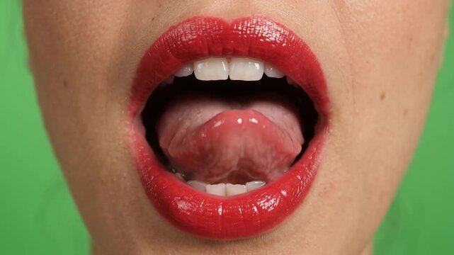 Female Red Lips Pointed Tongue Tip.