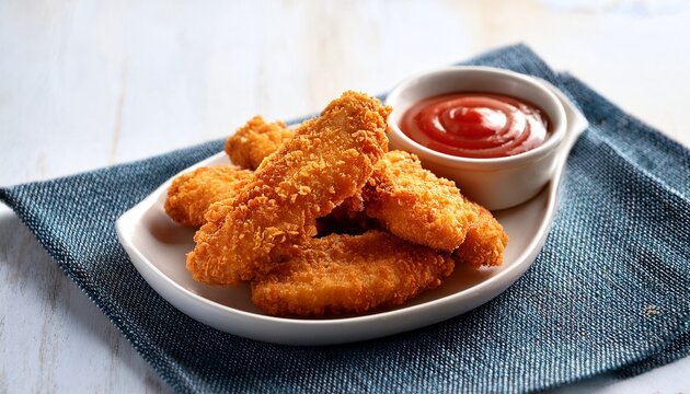 breaded chicken tenders with ketchup