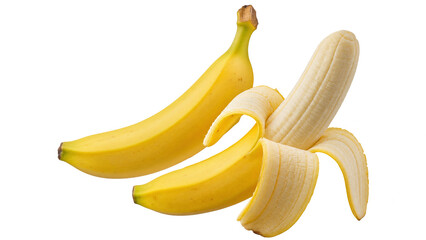 Whole and peeled yellow bananas isolated on transparent background © Saeid