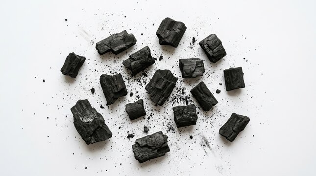 Natural Wood Charcoal Isolated on White Background