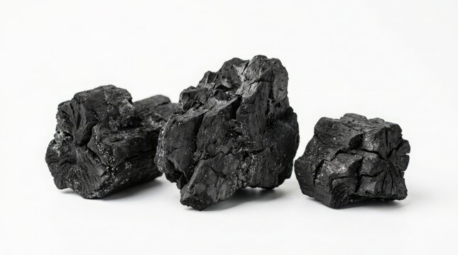 Natural Wood Charcoal Isolated on White Background