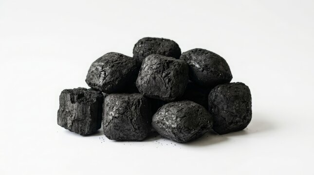 Natural Wood Charcoal Isolated on White Background