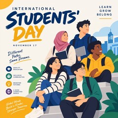Obraz premium International students day social media graphic with diverse young people