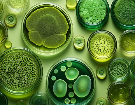 various types of green algae cells