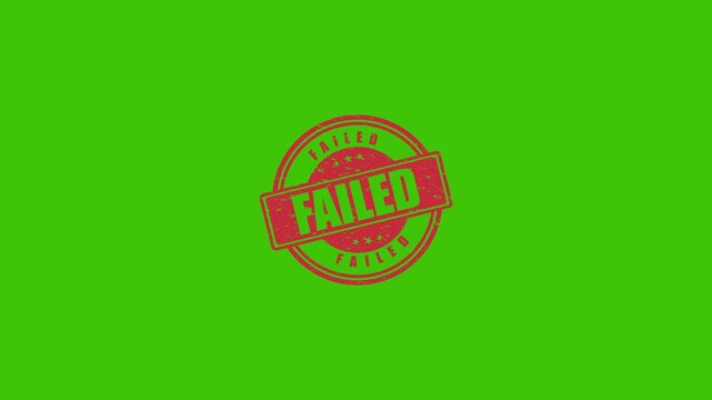 Red Failed Rubber Stamp Impression Animated on Green Screen Background for Easy Chroma Key Compositing