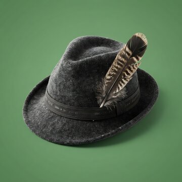Classic Felt Alpine Hat with Decorative Feather on a Solid Green Background