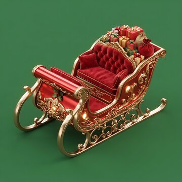 Festive Red and Gold Santa Claus Sleigh with Christmas Presents 3D Illustration