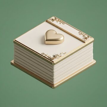 Elegant 3D Wedding Calendar Icon Design Featuring a Golden Heart and Floral Accents