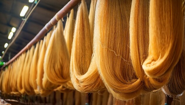 natural silk threads are dried in silk factory in asia silk production and industry in vietnam
