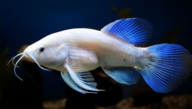 unique albino pleco fish an incredibly rare albino plecostomus catfish with striking blue and white markings swims gracefully against a plain background showcasing its unusual beauty