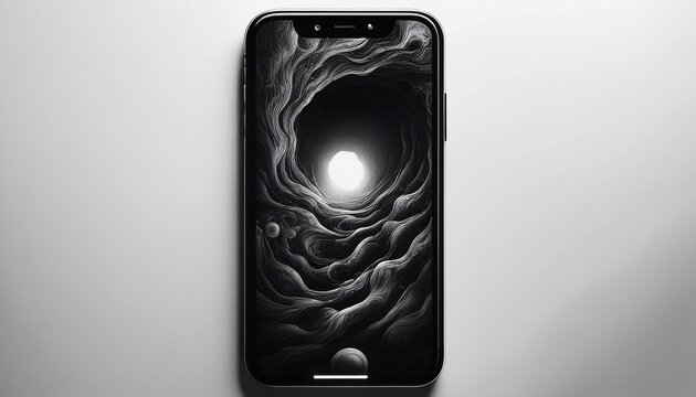 the dark abyss a glimpse into the void on an iphones back on white or white background