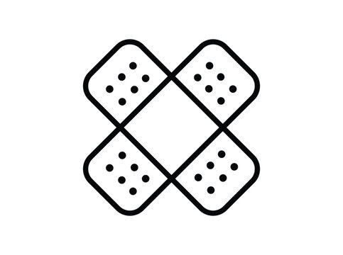 Black and white adhesive bandage plaster icon for medical health care design