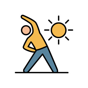 Man Stretching Exercise Under Sun Vector Line Illustration