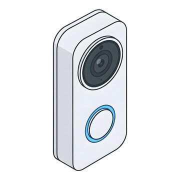 Isometric smart video doorbell with glowing blue button