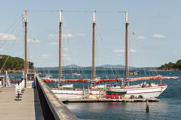 Four-masted wooden schooner Margaret Todd docked along the waterfront in Bar Harbor, Maine. Photographed September 8, 2026 © Katie Dobies