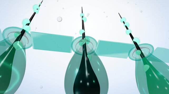 3D animation of serum droplets absorbing into hair follicles