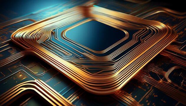 flexible circuit board with gold traces curved and glossy high quality professional detailed