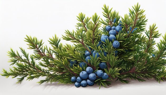 juniper bush with blue berries on a white background anime foliage anime background