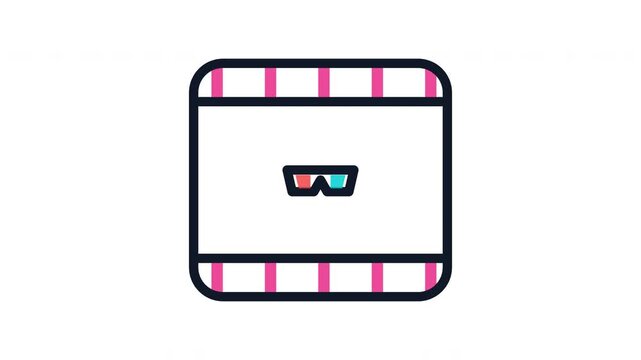 Film frame icon with anaglyph 3D glasses on white background